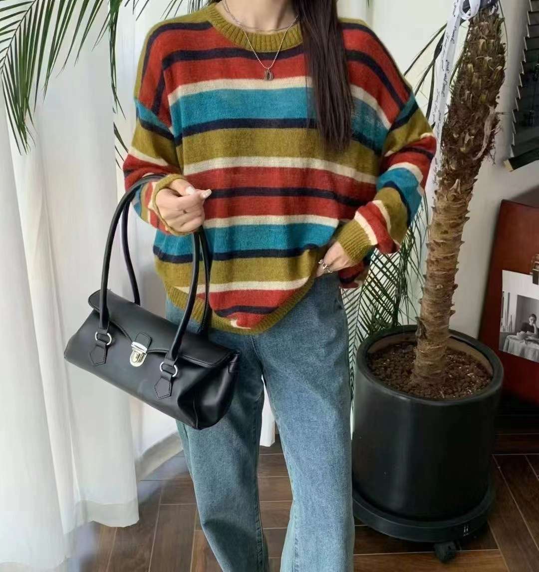 マルチボーダー柄オーバーサイズニット ボーダー服
