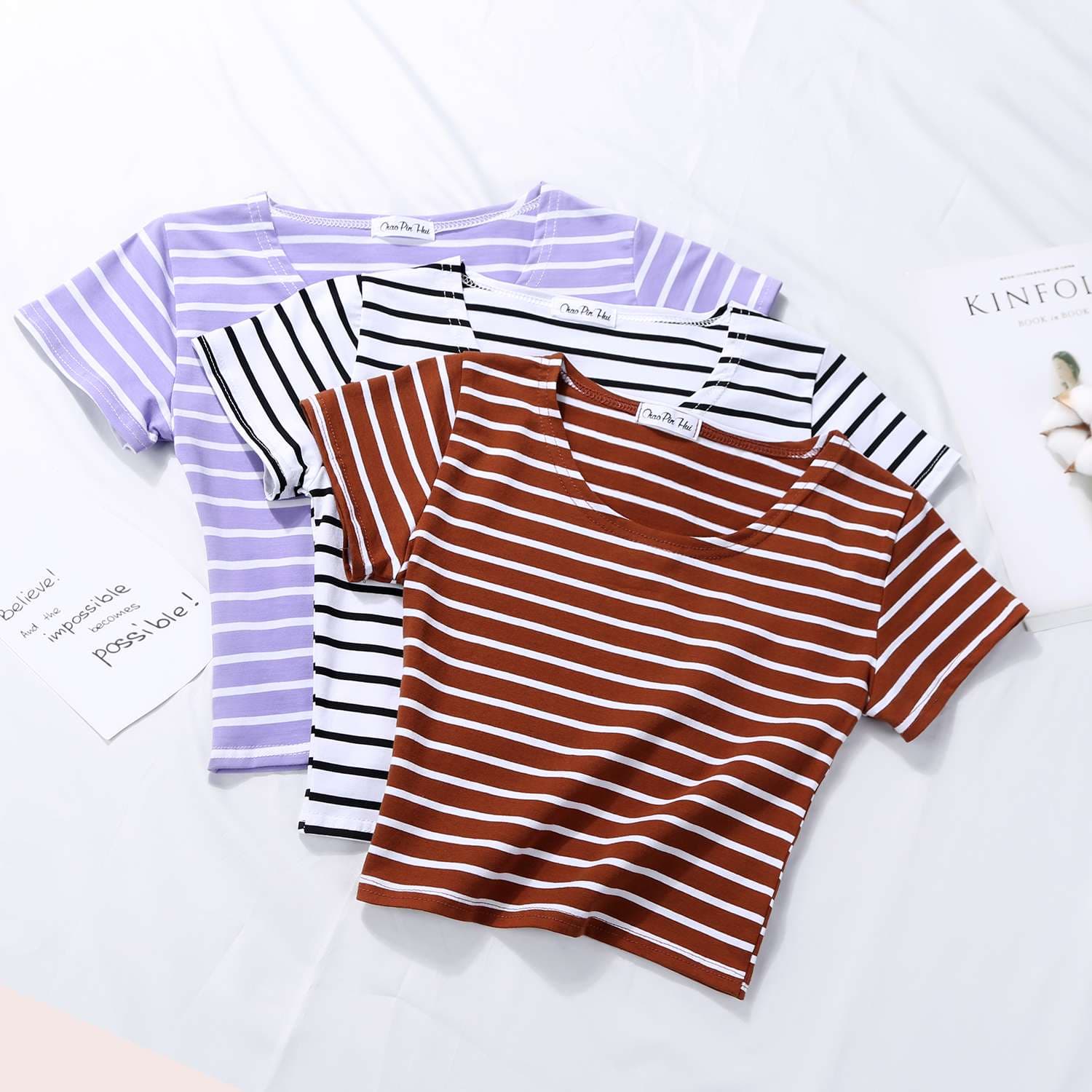 短め丈ボーダー柄半袖Tシャツ ボーダー服