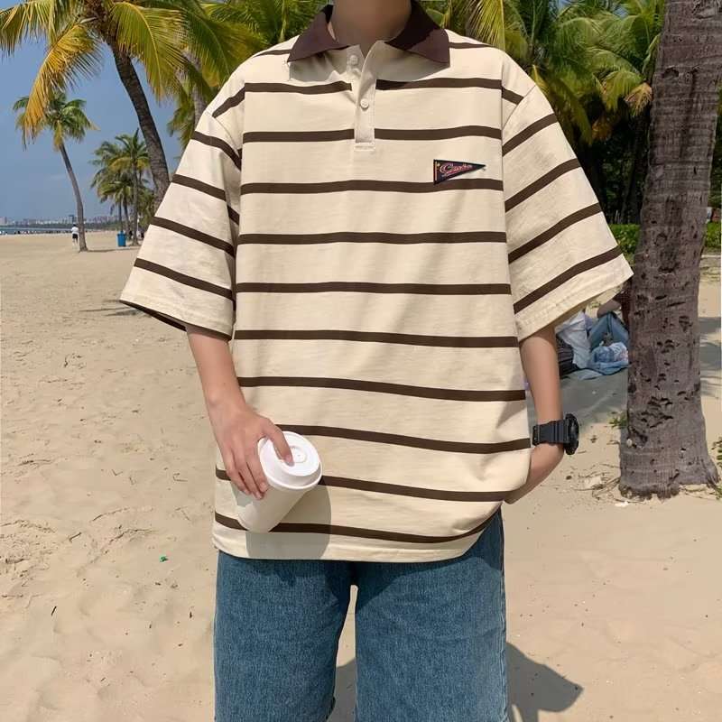 ビーチリゾート風ゆったりボーダーポロシャツ ボーダー服