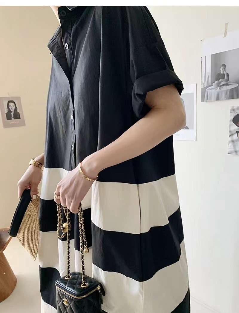 切り替えボーダーシャツワンピース ボーダー服