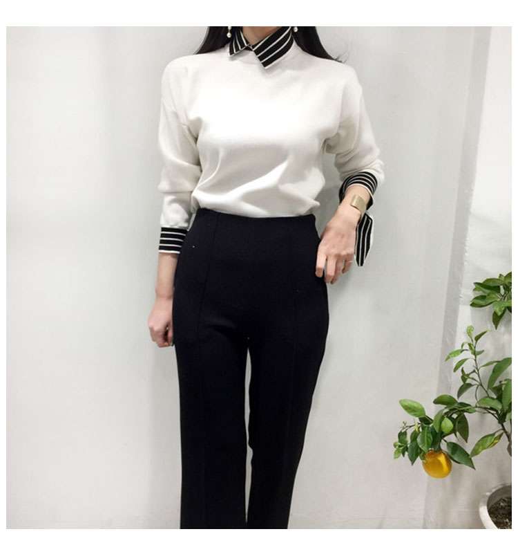 ストライプデザイン リボン袖シャツ ボーダー服