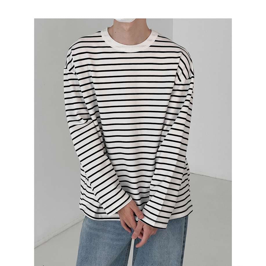 オーバーサイズ ボーダー ロングスリーブ トップス ボーダー服