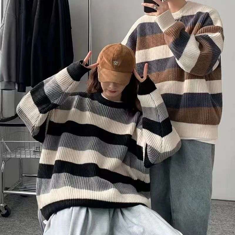 マルチボーダー柄オーバーサイズニット ボーダー服