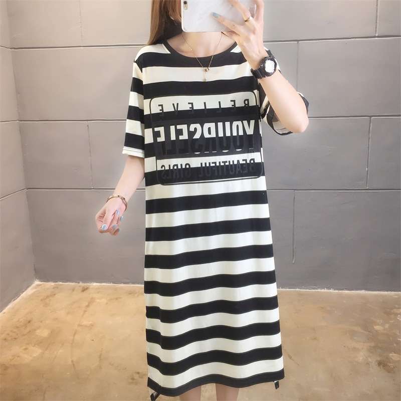 ゆったりストライプロゴワンピース ボーダー服