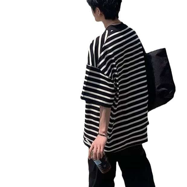 ゆったりボーダールーズシルエット半袖 ボーダー服