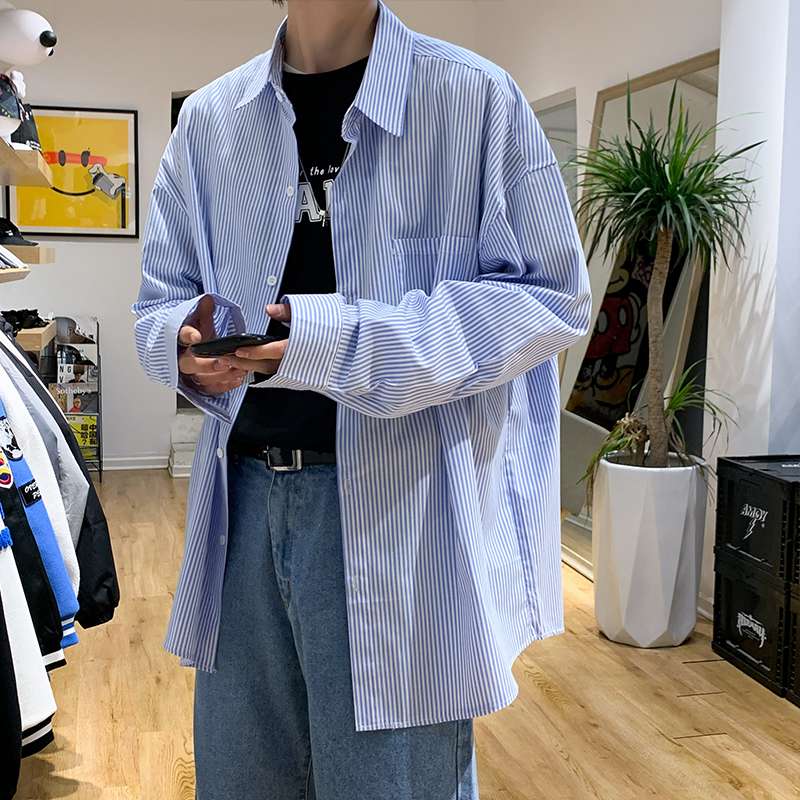 ゆったりストライプオーバーシャツ ボーダー服