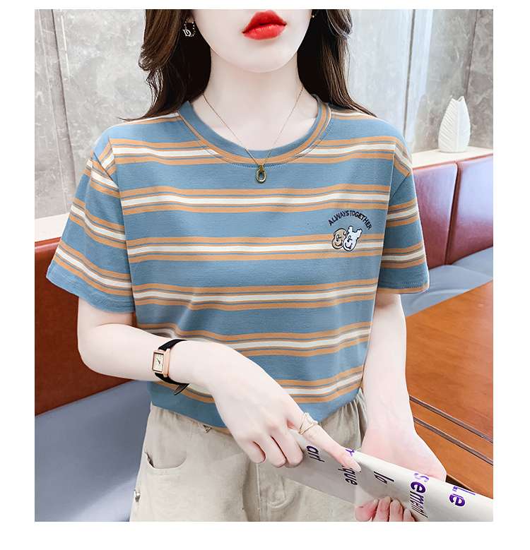 クマ刺繍入りボーダーゆるTシャツ ボーダー服