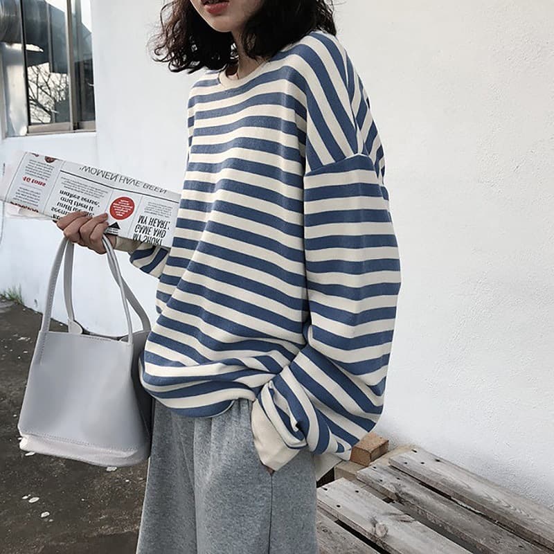 ボーダー服 レディース ボーダー 長袖 プルオーバー カットソー 黒ブルー