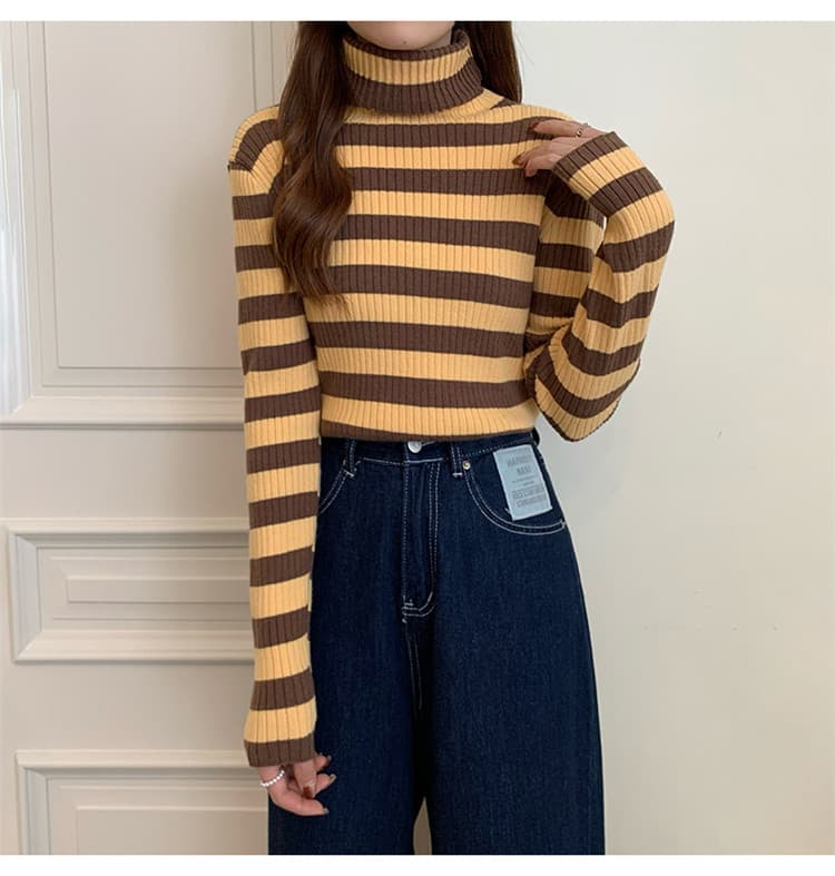 ボーダー服セーター 着まわし抜群ボーダータートルネックニット