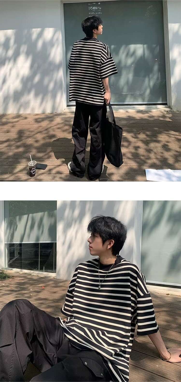 ゆったりボーダールーズシルエット半袖 ボーダー服