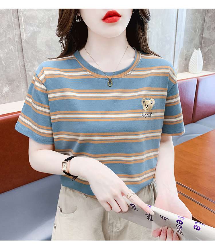クマ刺繍入りボーダーゆるTシャツ ボーダー服