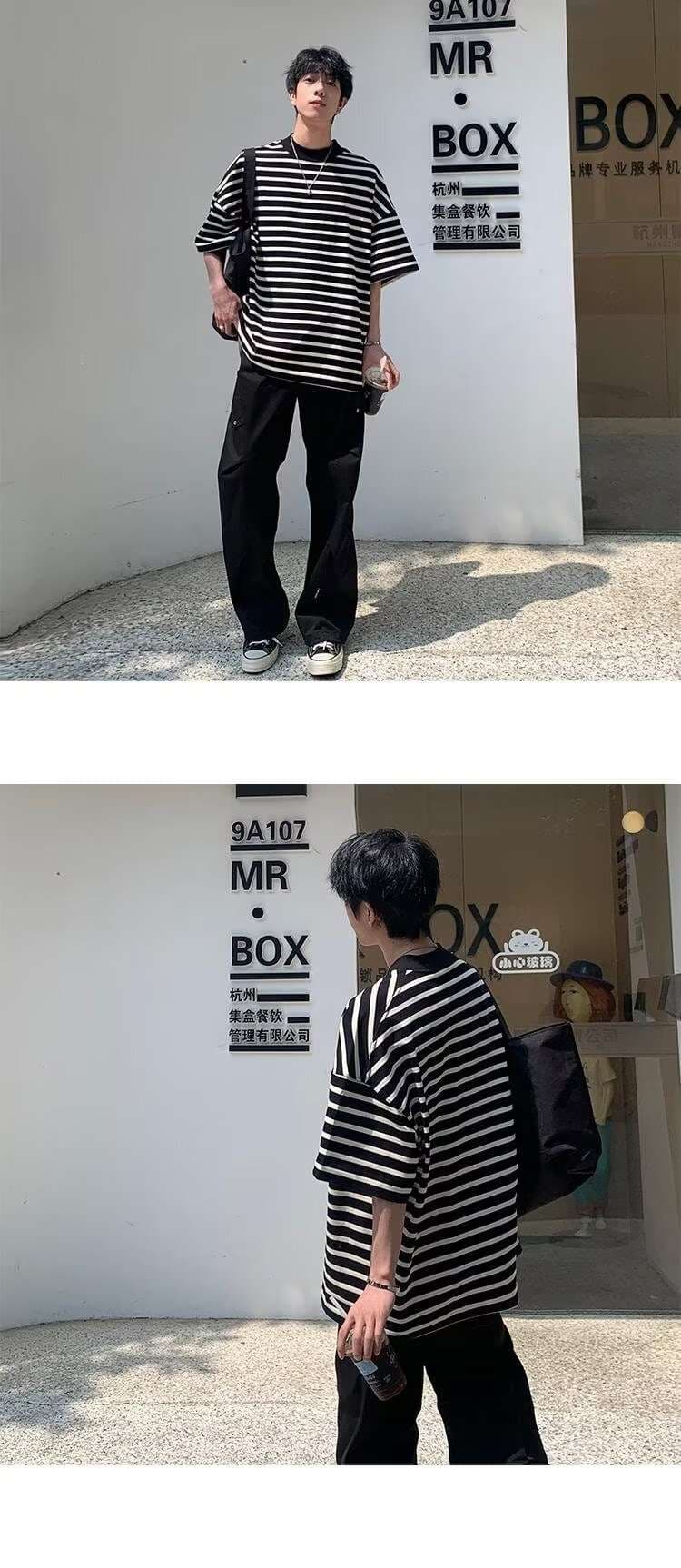 ゆったりボーダールーズシルエット半袖 ボーダー服