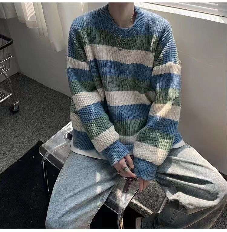 マルチボーダー柄オーバーサイズニット ボーダー服