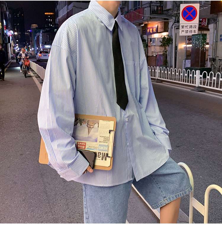 ゆったりストライプオーバーシャツ ボーダー服