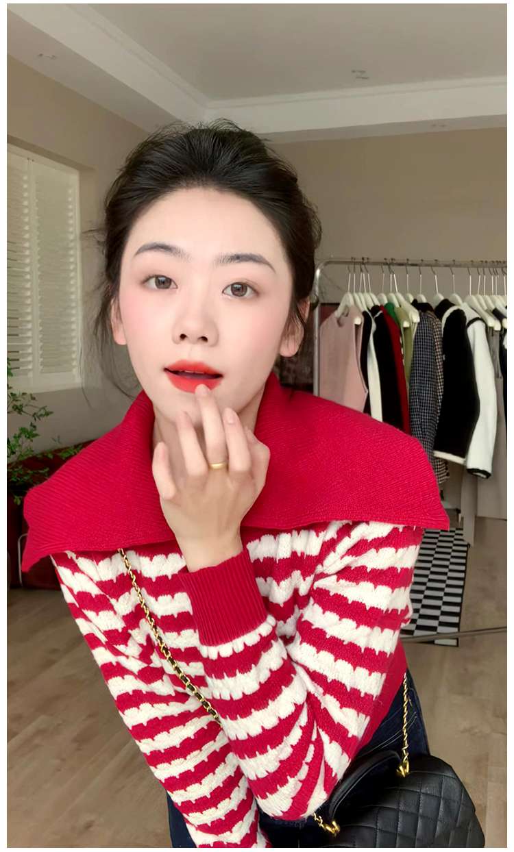 ストライプデザイン ニットカーディガン ボーダー服