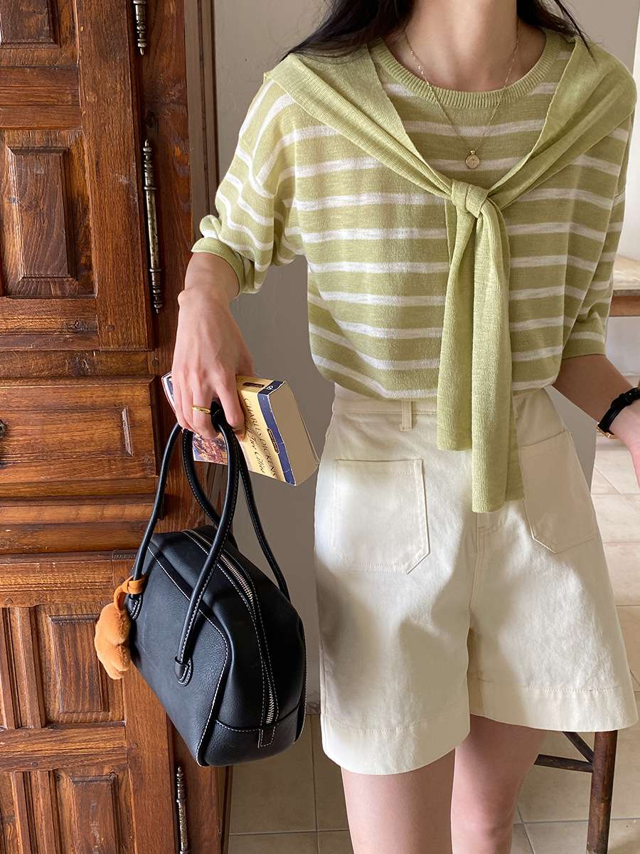デザインリボン付きボーダーニット ボーダー服
