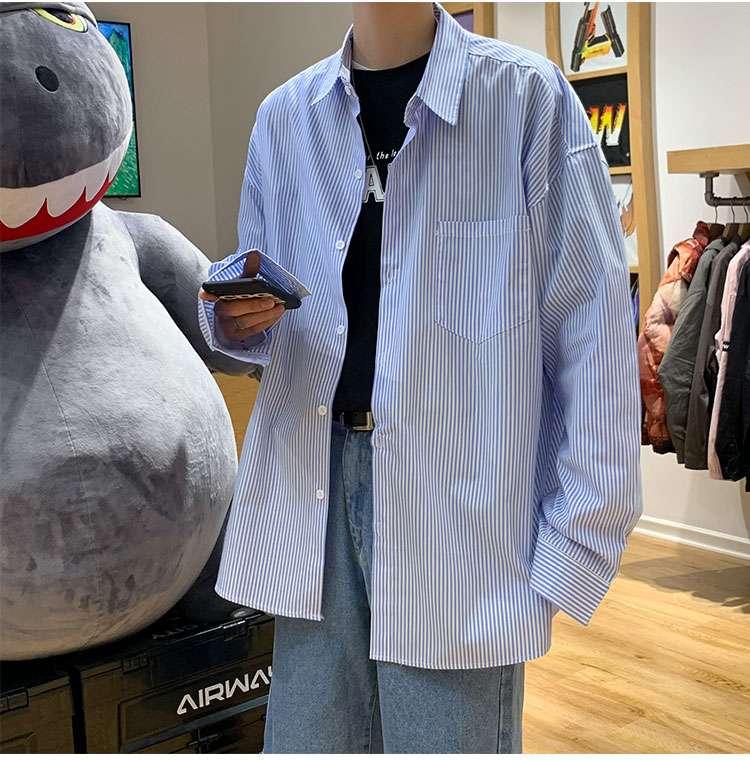 ゆったりストライプオーバーシャツ ボーダー服
