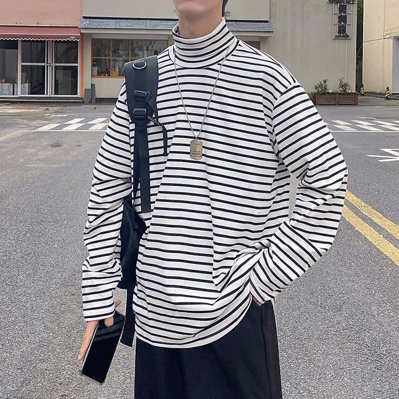 オーバーサイズストライプタートルネック ボーダー服