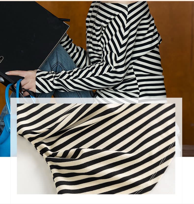 ボーダー服 フリル付きボーダー七分袖カットソー