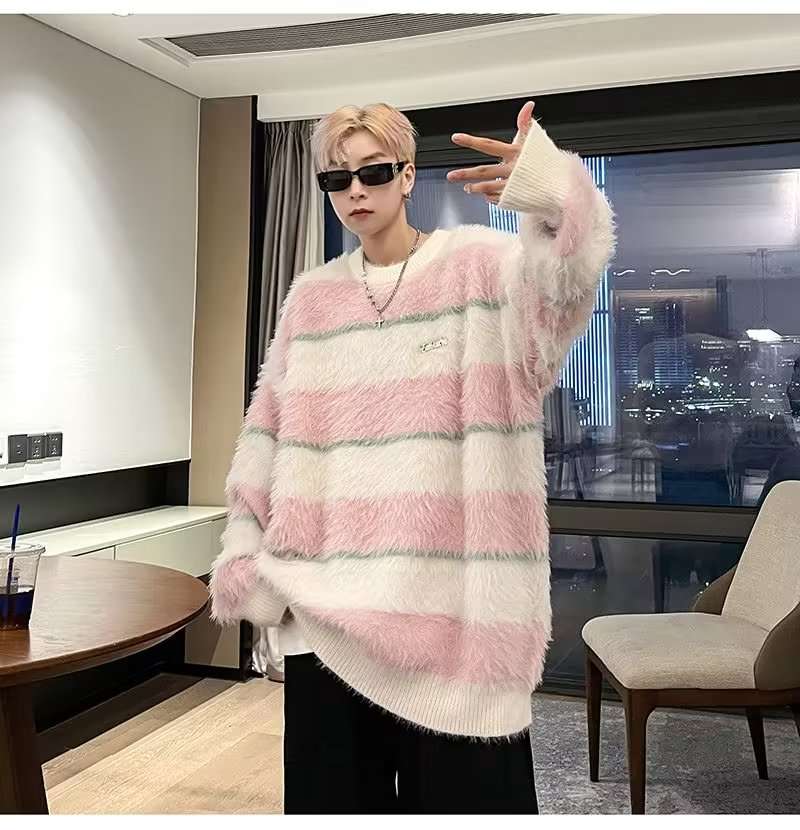 ふわふわボーダーオーバーサイズニット ボーダー服