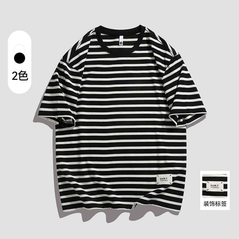 シンプルボーダー半袖カジュアルTシャツ ボーダー服