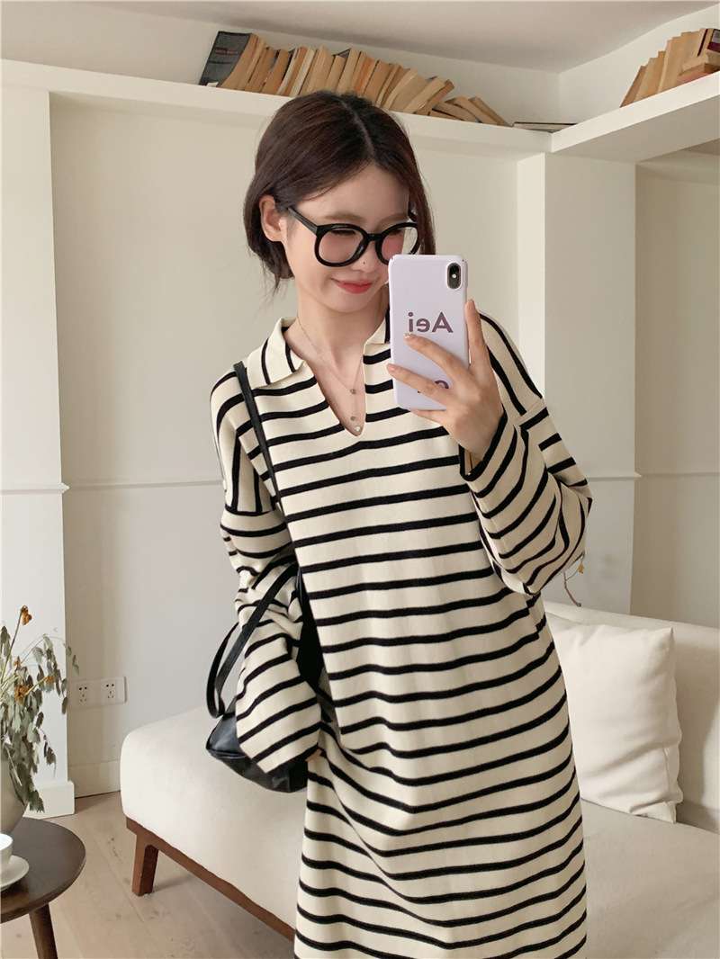 オーバーサイズVネックボーダーワンピース ボーダー服