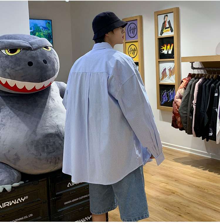 ゆったりストライプオーバーシャツ ボーダー服