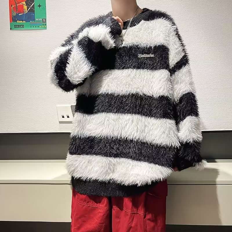 ふわふわボーダーオーバーサイズニット ボーダー服