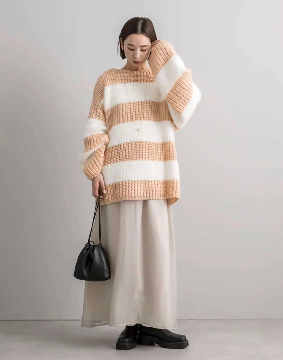 ゆったりボーダーニットプルオーバー ボーダー服