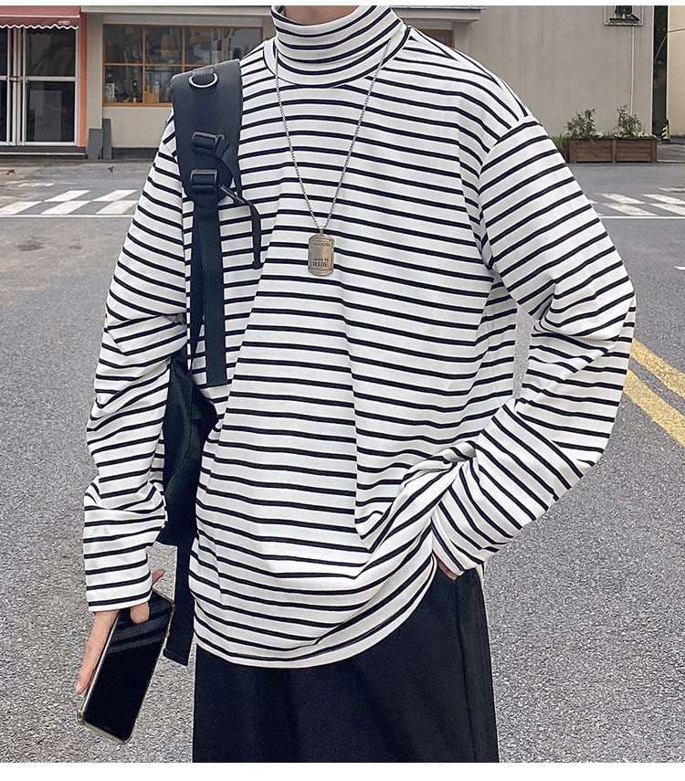 オーバーサイズストライプタートルネック ボーダー服