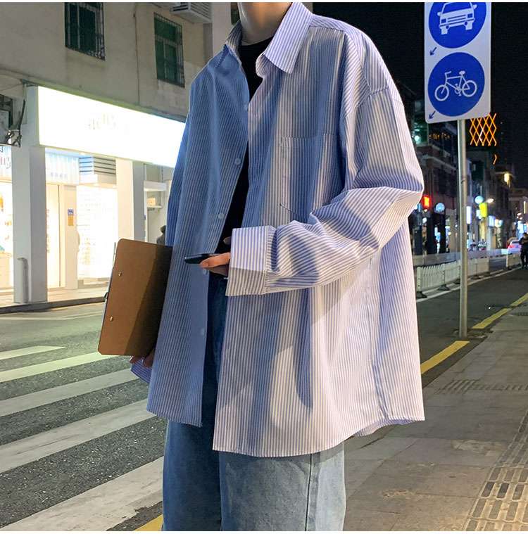 ゆったりストライプオーバーシャツ ボーダー服