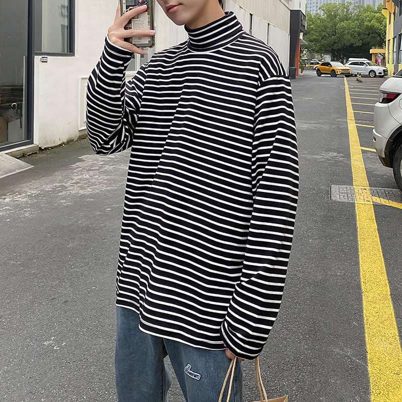 オーバーサイズストライプタートルネック ボーダー服