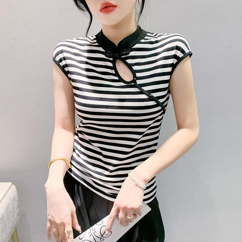 チャイナカラーボーダートップス ボーダー服