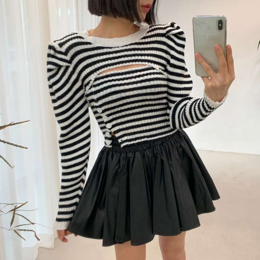 個性的切り替えデザインボーダーニット ボーダー服