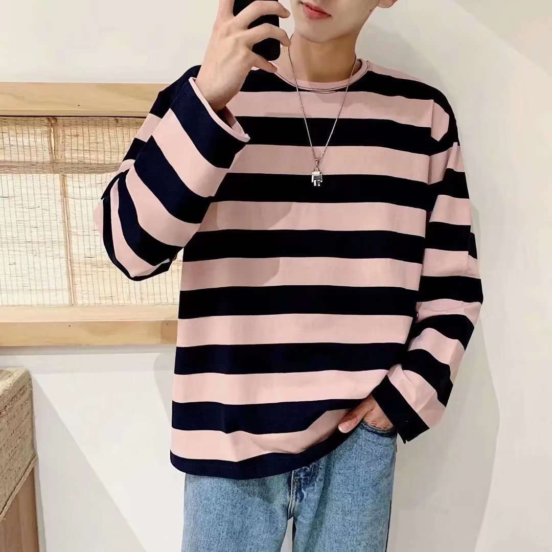 ゆったりボーダー柄長袖Tシャツ ボーダー服