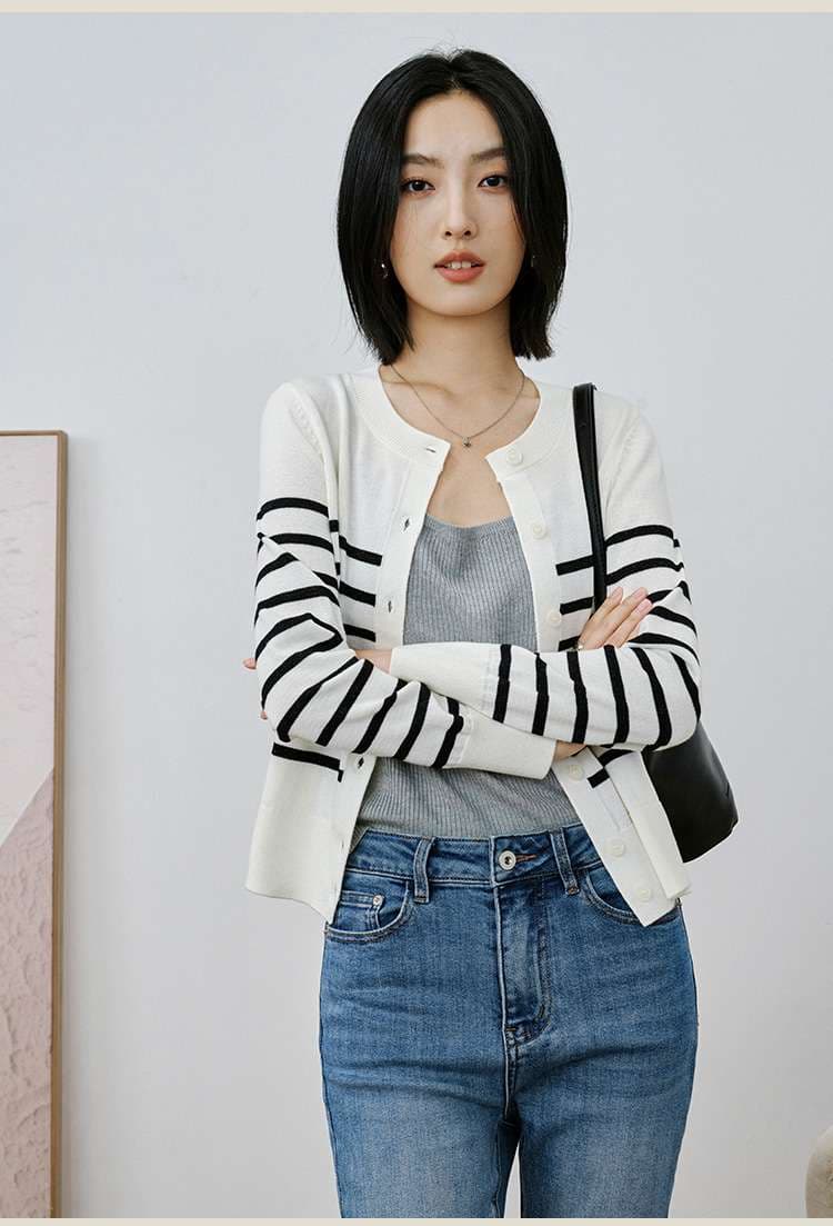 シンプルボーダー柄カーディガン ボーダー服