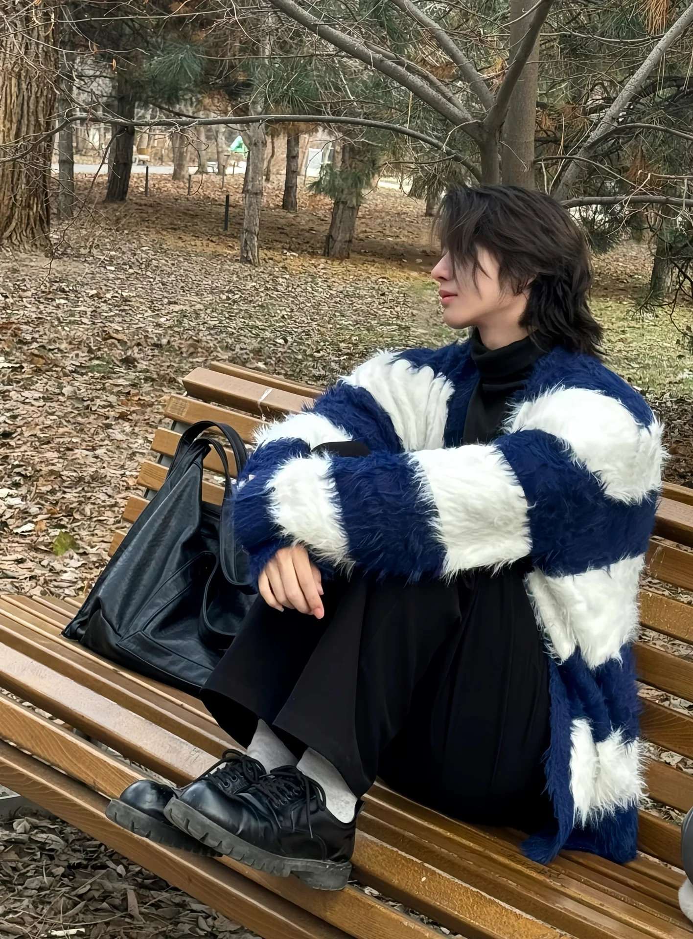 ふわふわストライプニットカーディガン ボーダー服
