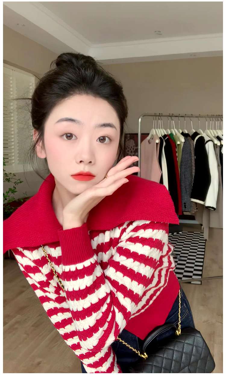 ストライプデザイン ニットカーディガン ボーダー服