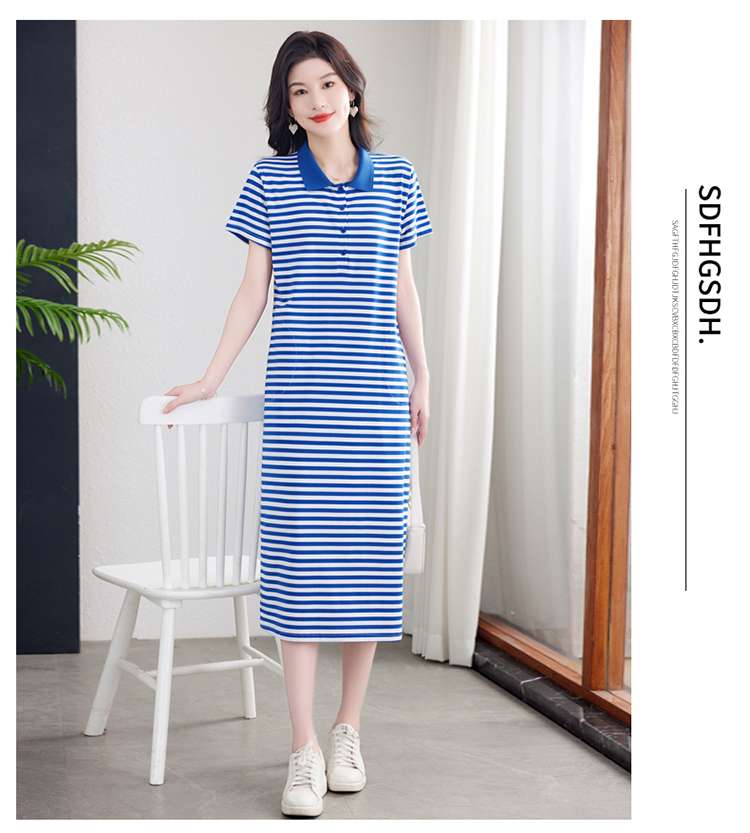 清涼感あふれる襟付きボーダーワンピース ボーダー服