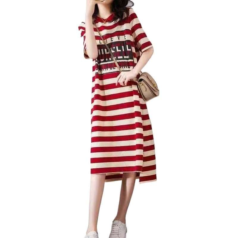 ゆったりストライプロゴワンピース ボーダー服