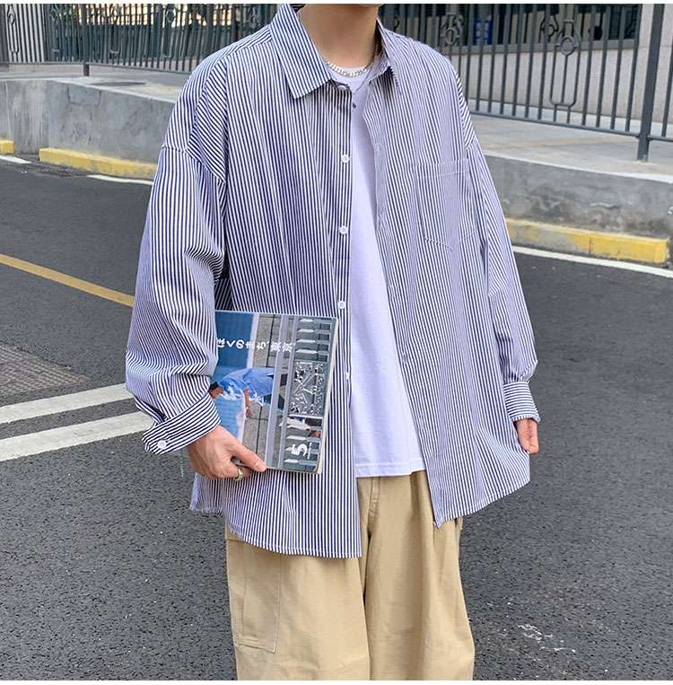 ゆったりストライプオーバーシャツ ボーダー服