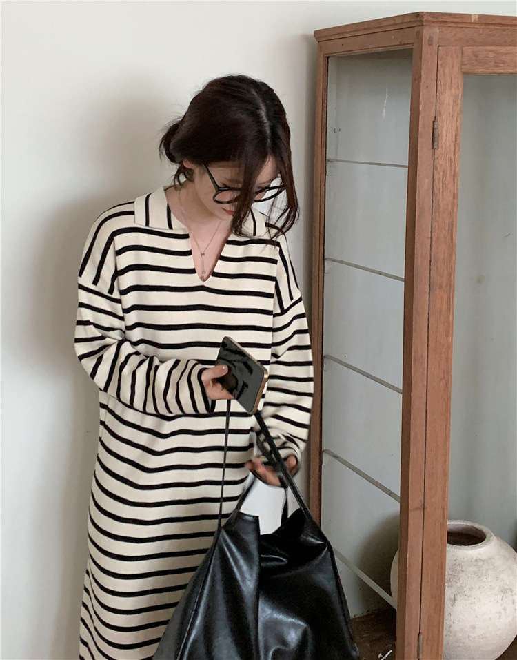 オーバーサイズVネックボーダーワンピース ボーダー服
