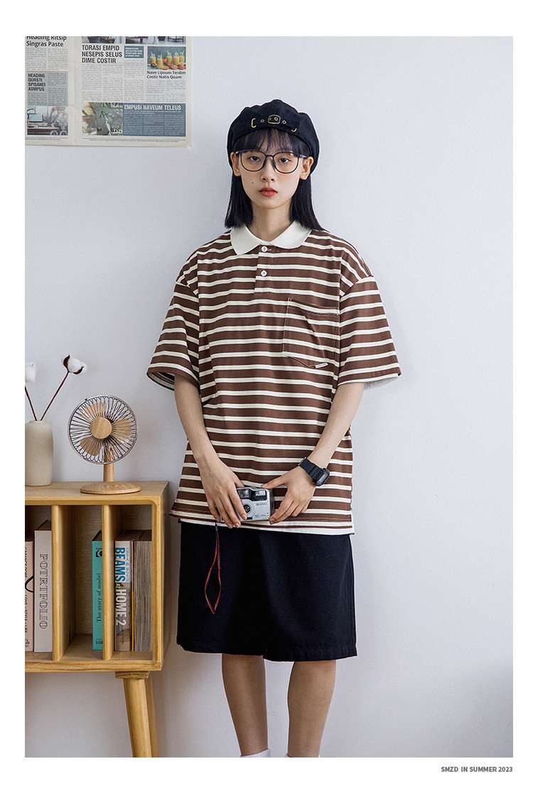 ゆったりシルエットボーダーポロシャツ ボーダー服