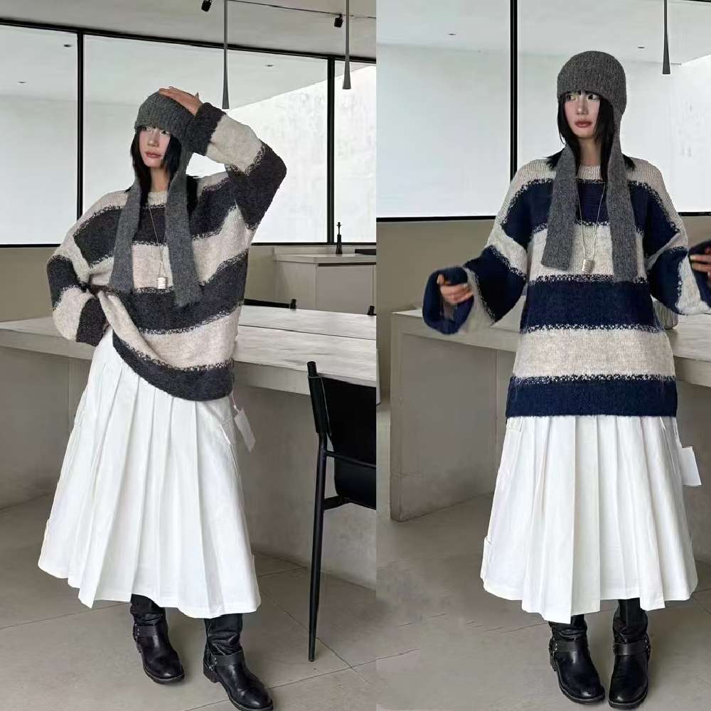 ふわもこボーダーオーバーサイズニット ボーダー服
