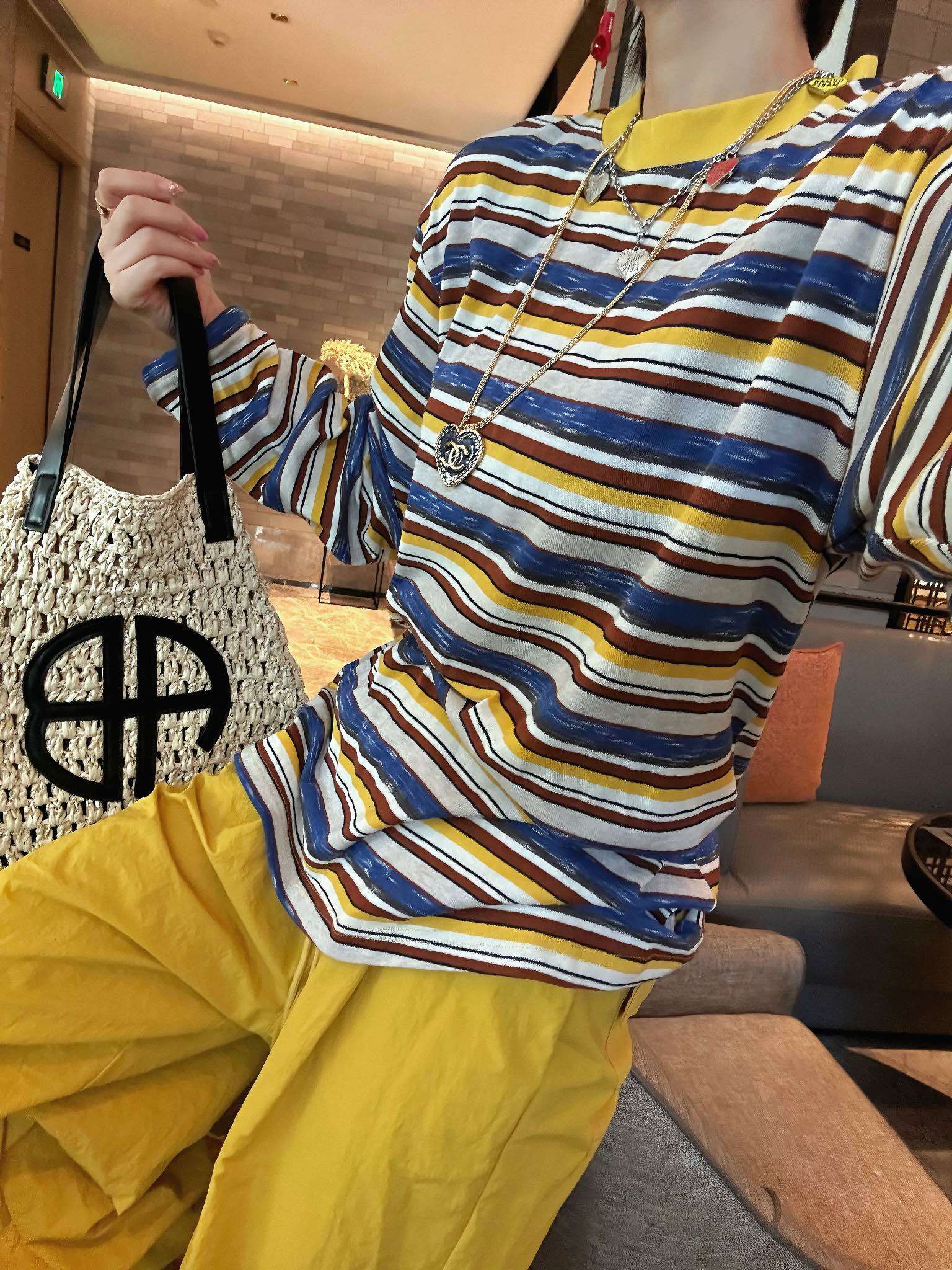 マルチボーダー柄ゆるシルエット長袖トップス ボーダー服