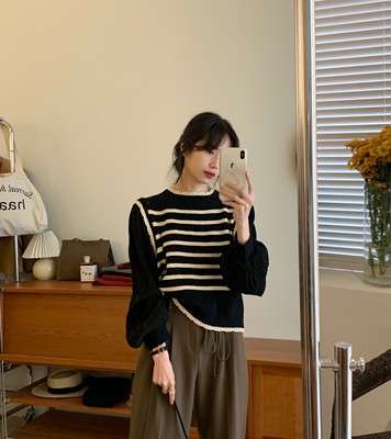 パフスリーブボーダーニット ボーダー服