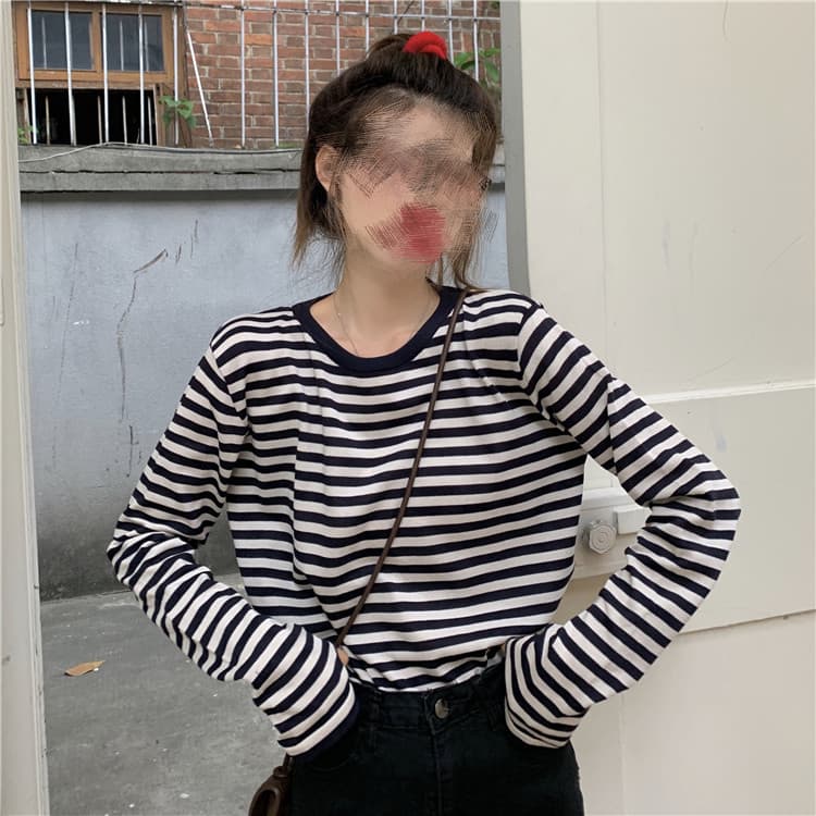 ボーダー服 大人女子のボーダー長袖ベースシャツ