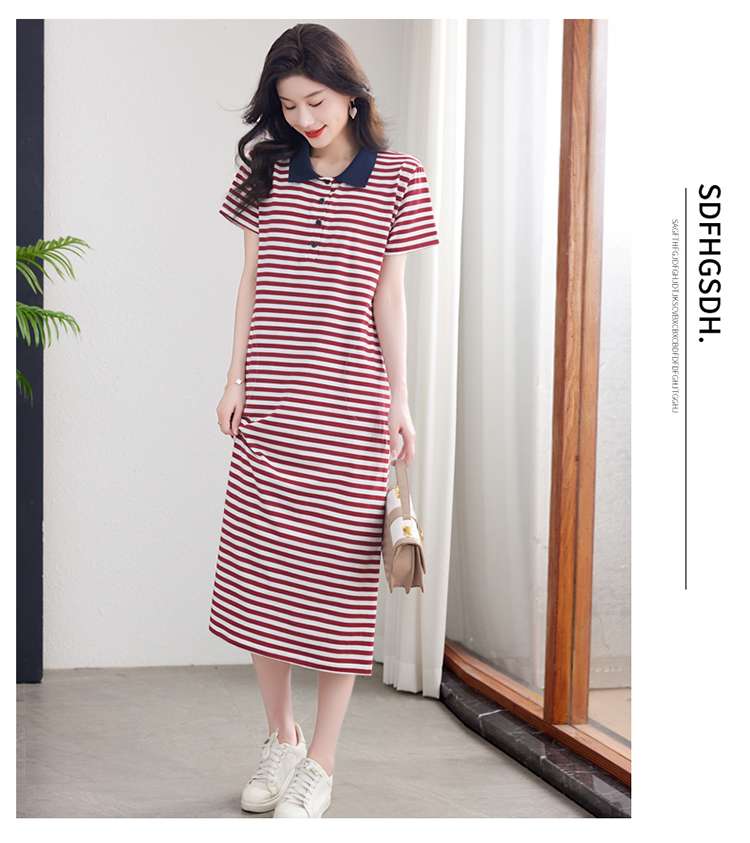 清涼感あふれる襟付きボーダーワンピース ボーダー服