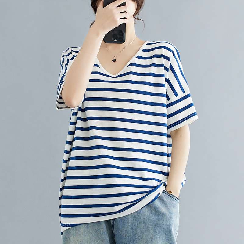 ゆったりVネックボーダーTシャツ ボーダー服