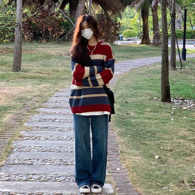 ゆったりオーバーサイズボーダーニット ボーダー服